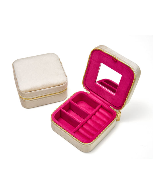 VELVET JEWELRY BOX col. champagne-framboise duo, directly orderable - 5 pieces