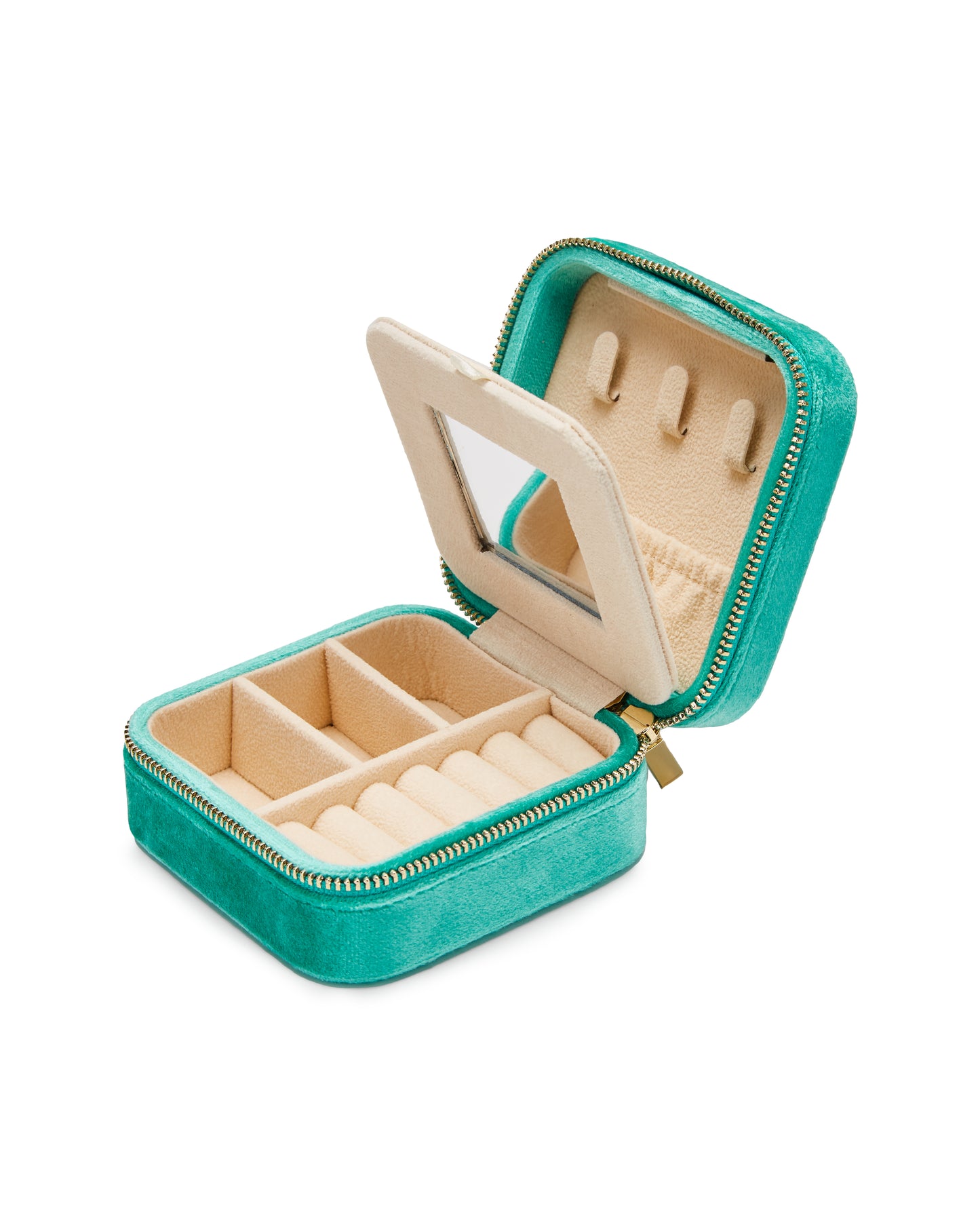 VELVET JEWELRY BOX col. metallic turquoise, directly orderable - 5 pieces